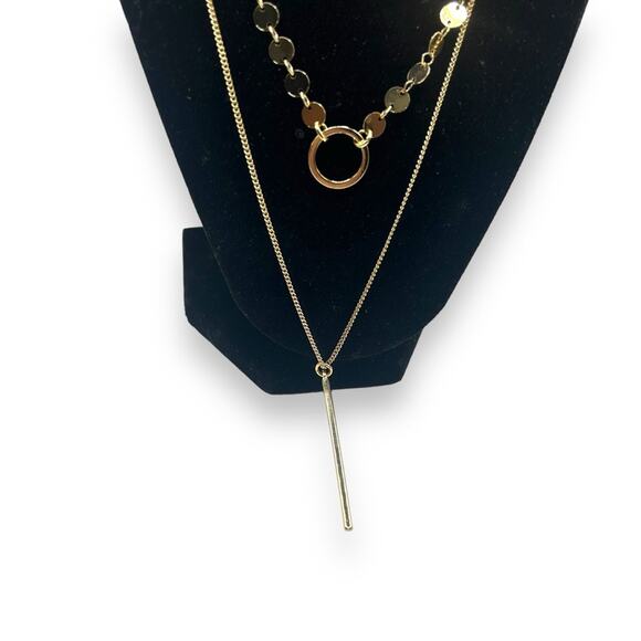 Macy's STYLE & CO Disco Chain Lariat Layered Gold Tone Statement Necklace EUC - Picture 4 of 10